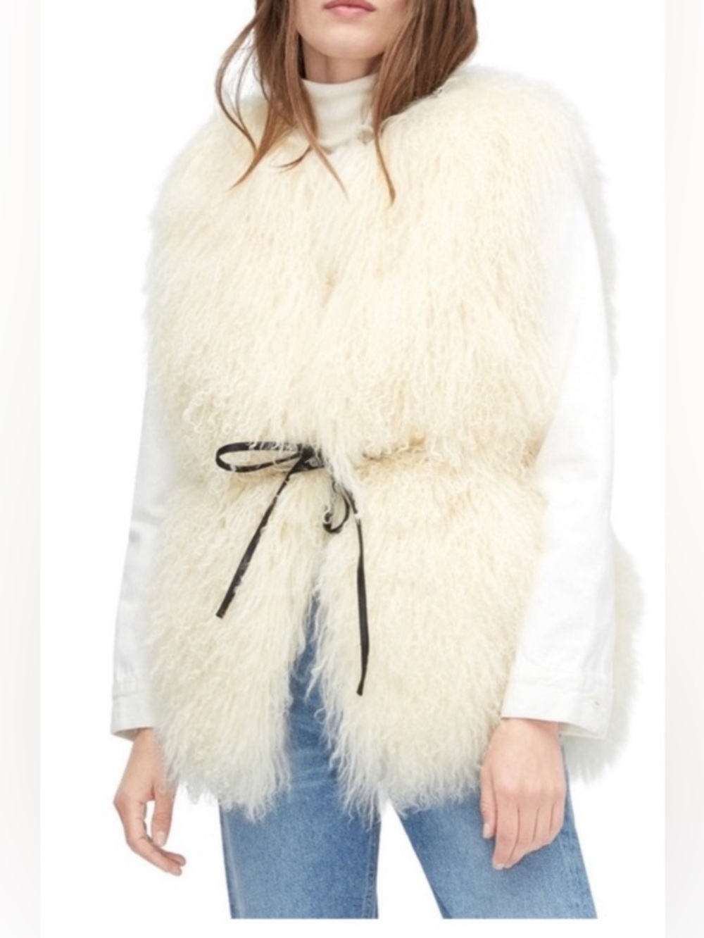 UGG Abbey Mongolian Shearling Lamb Fur Vest Optional Leather Closure Size L